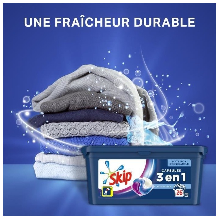 SKIP Lessive Ultimate Capsules Trio Active Clean - 78 Lavages (Lot de