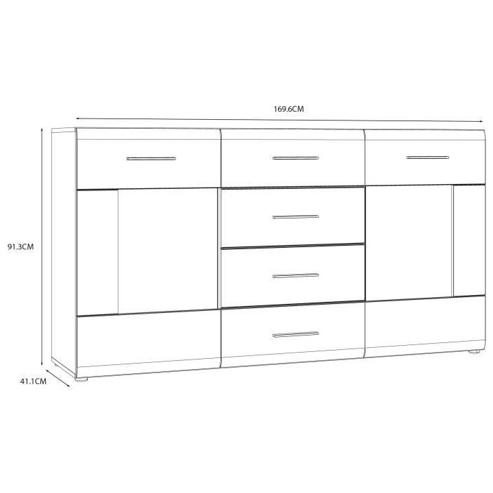 Buffet SEIKOLA 2 portes - 1 tablettes en verre, 4 tiroirs, éclairage