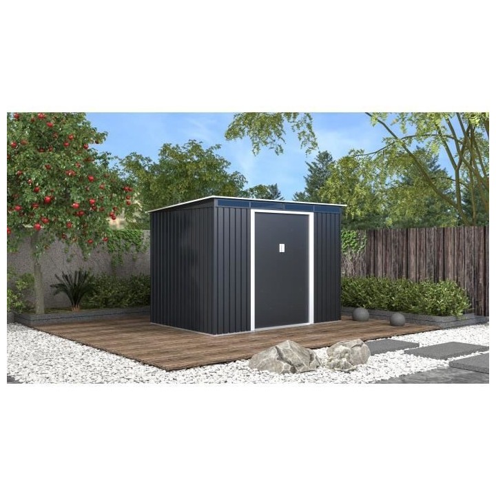Abri de jardin en métal 4,72 m² - Kit d'ancrage inclus - Gris anthra