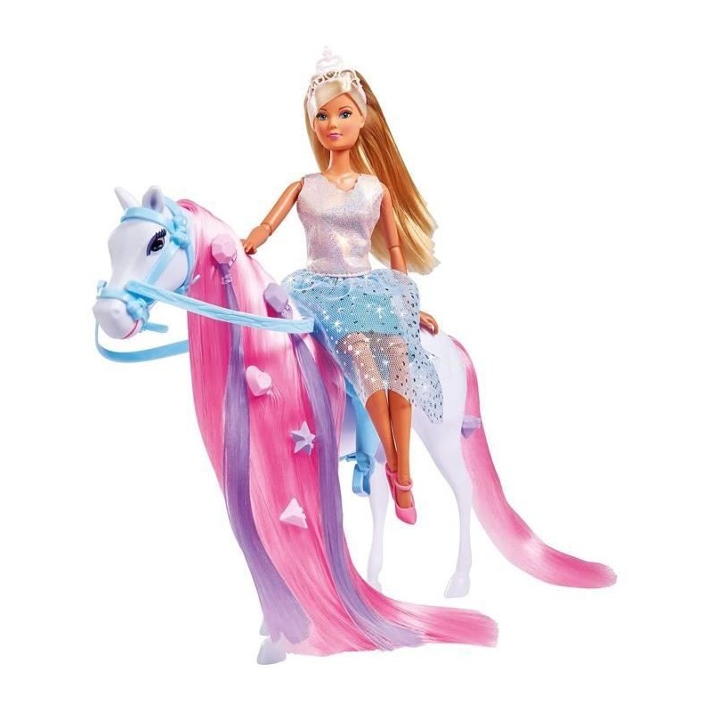 Simba - Steffi Love Princesse et Cheval - Poupée Mannequin 29cm - Robe + Tiare - Accessoires de Coiffure inclu