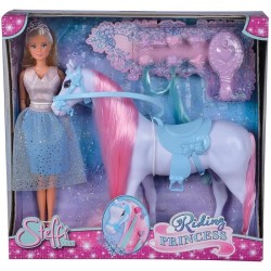 Simba - Steffi Love Princesse et Cheval - Poupée Mannequin 29cm - Robe + Tiare - Accessoires de Coiffure inclu