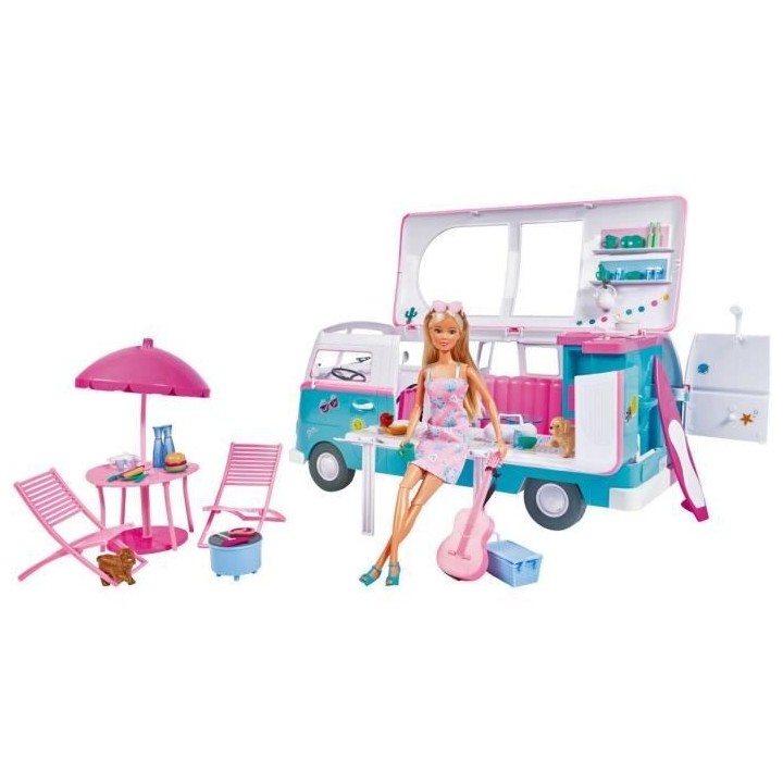 Poupée mannequin 29cm Steffi love et son camping car qui s'ouvre