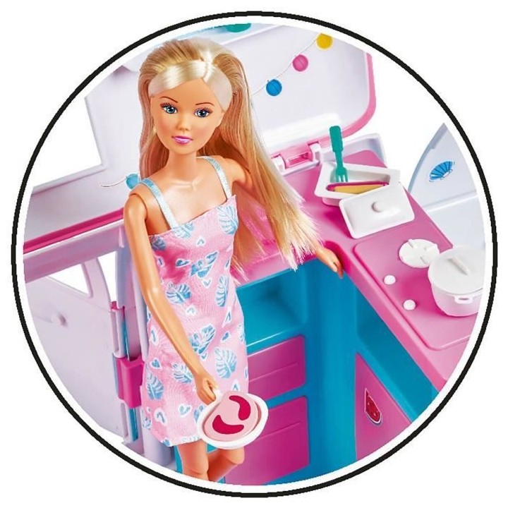 Poupée mannequin 29cm Steffi love et son camping car qui s'ouvre