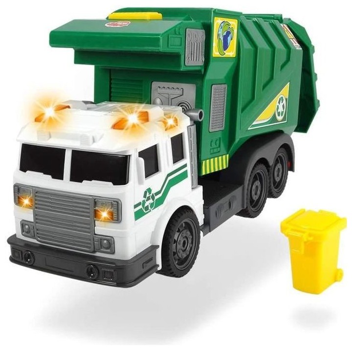 Dickie Toys Camion poubelle 39cm a roues libres avec son et lumiere
