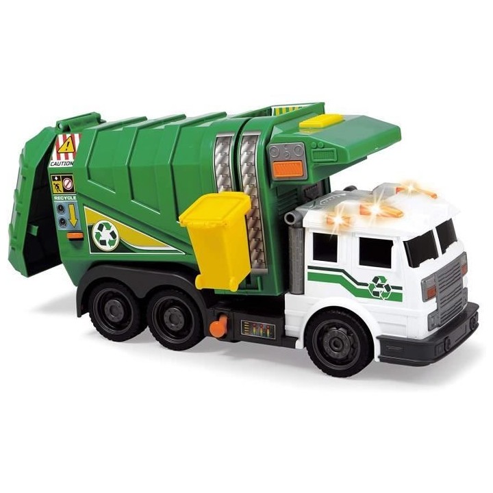 Dickie Toys Camion poubelle 39cm a roues libres avec son et lumiere