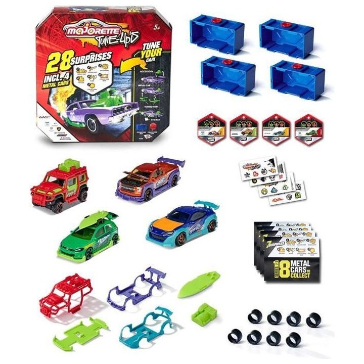 Majorette - Tune Up's - Set 4 Pieces - Voitures Miniatures en Métal -
