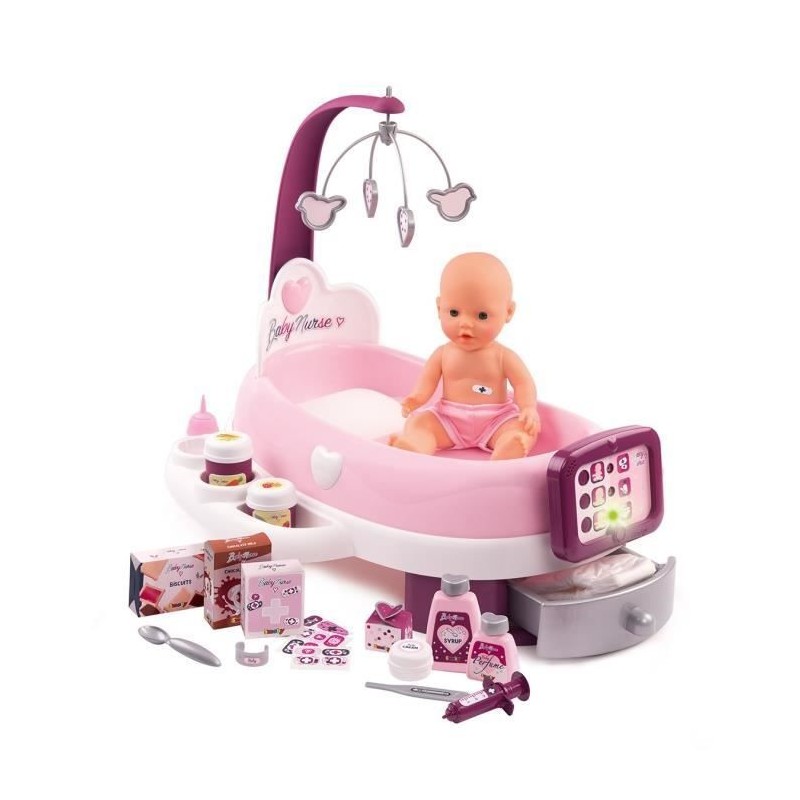 SMOBY Baby Nurse Nursery Electronique + Poupon Pipi - 24 Accessoires