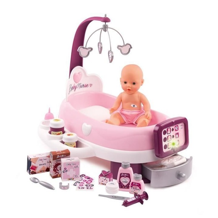 SMOBY Baby Nurse Nursery Electronique + Poupon Pipi - 24 Accessoires