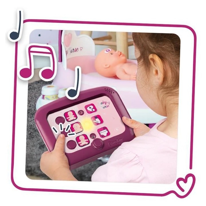 SMOBY Baby Nurse Nursery Electronique + Poupon Pipi - 24 Accessoires