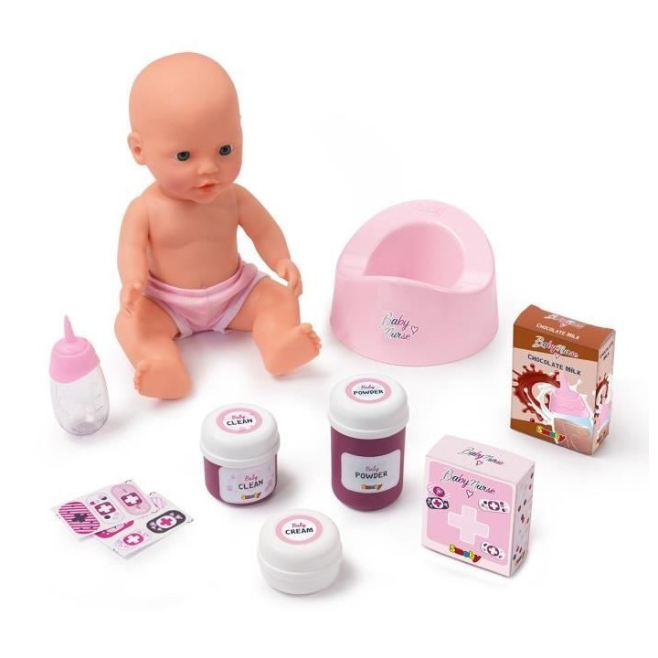 SMOBY Baby Nurse Cododo 2 en 1 - 14 Accessoires + Poupon Pipi