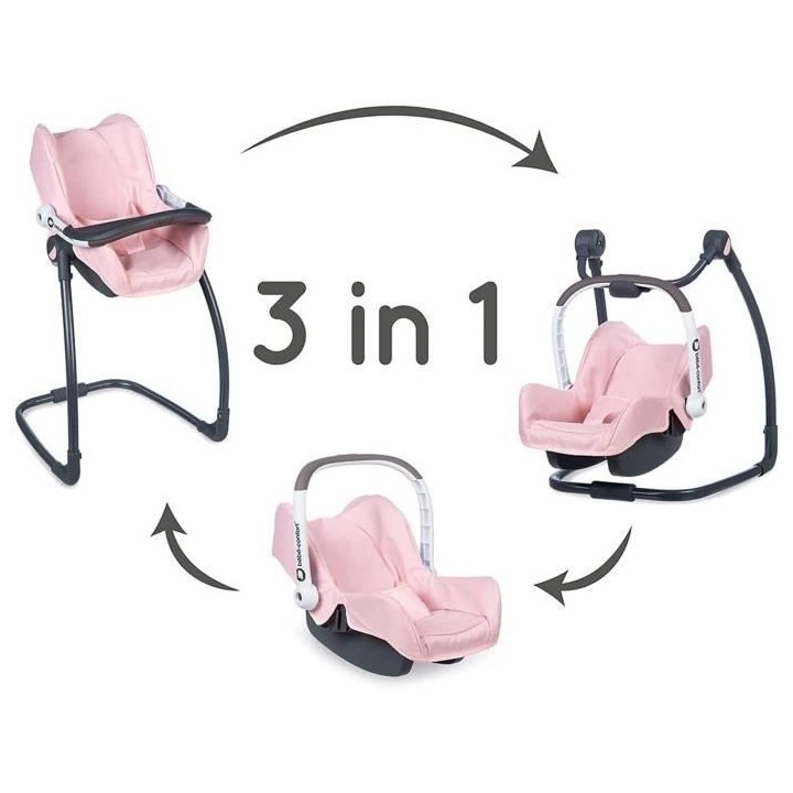 Smoby - Bébé Confort - Siege + Chaise Haute 3 en 1 - Pour Poupons et