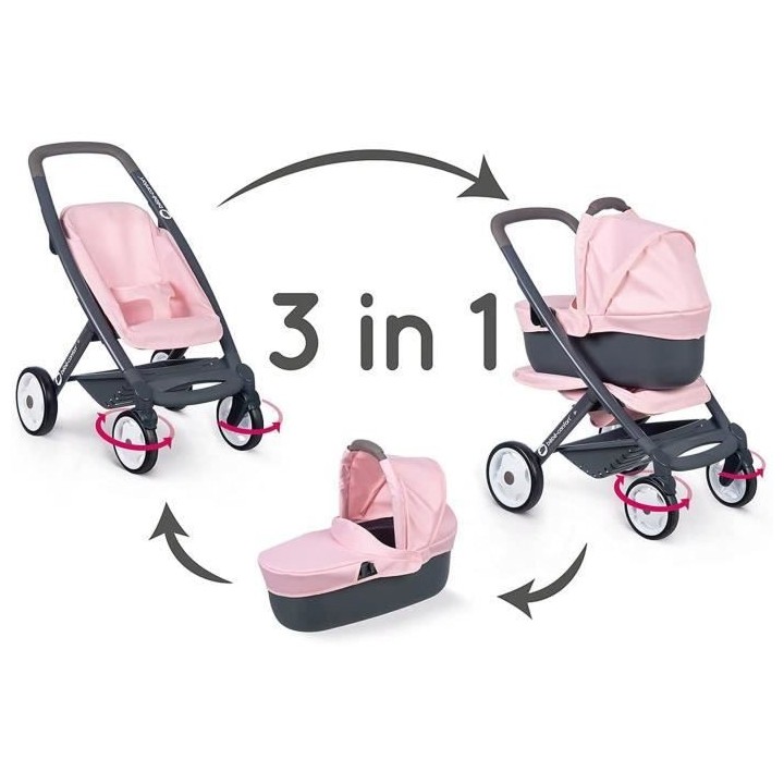 SMOBY - Bébé Confort - Poussette + Landau 3 en 1 pour Poupons et Pou
