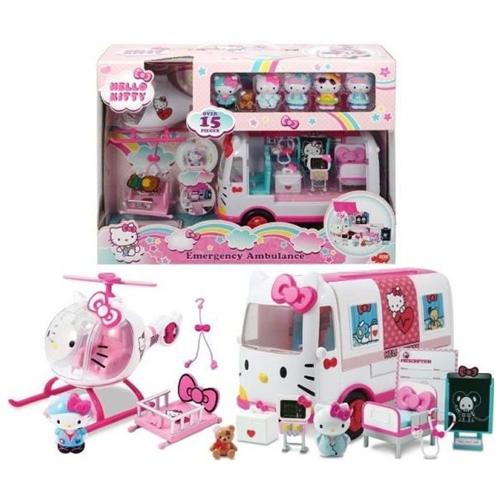 HELLO KITTY Playset De Secours avec Ambulance et Hélicoptere + 6 figu