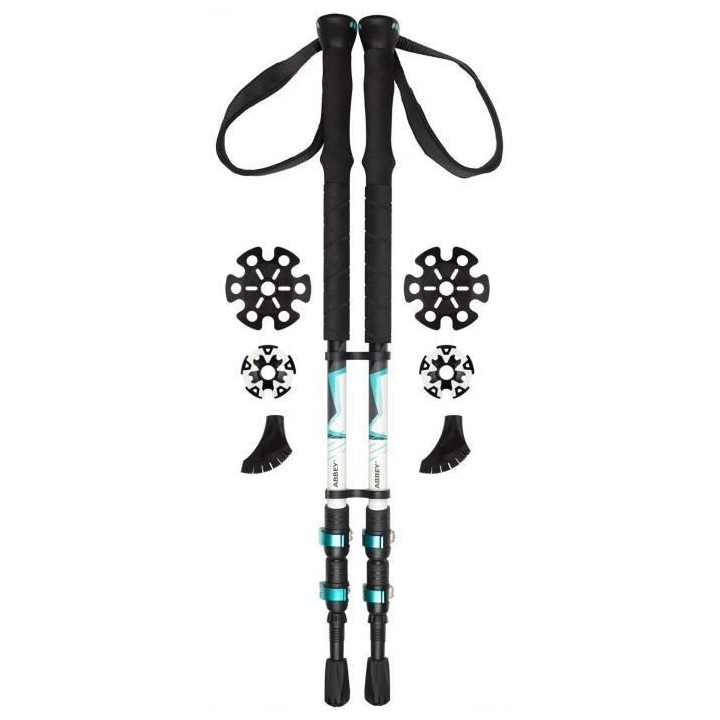 ABBEY Lot de 2 Bâtons de Randonnée Télescopique - Réglable de 63 a