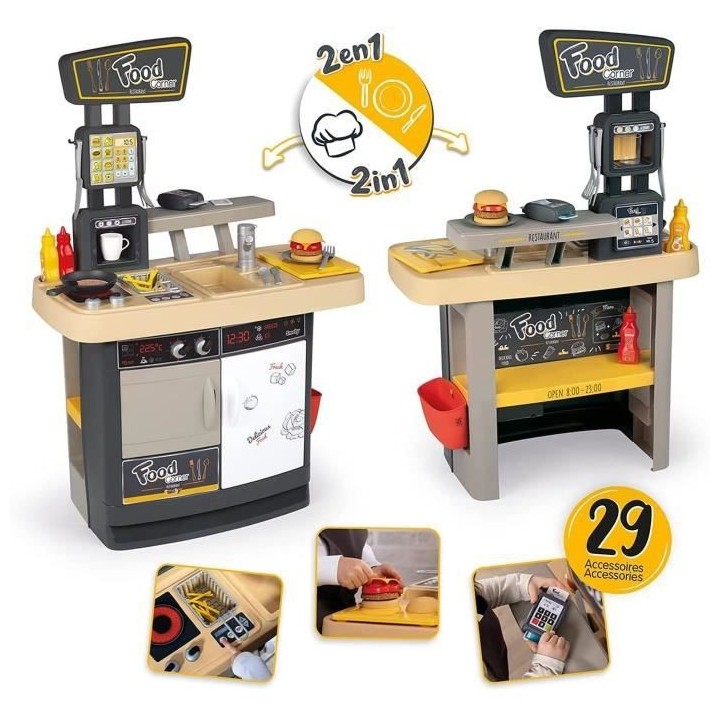 Smoby - Food Corner Restaurant - Cuisine Resto avec Lecteur CB - 29 Ac