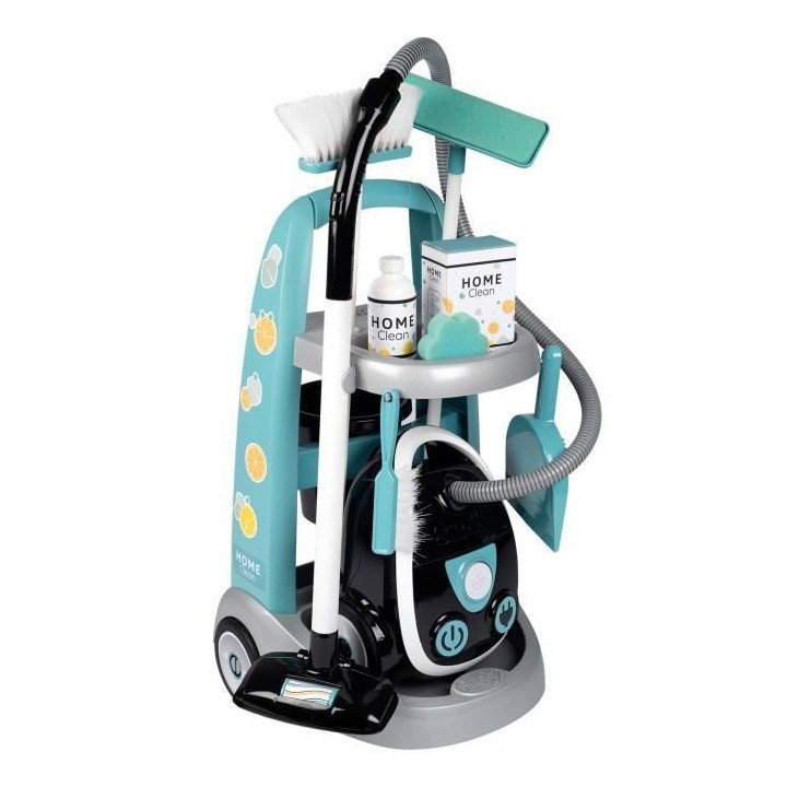 Smoby - Chariot de ménage + aspirateur électronique avec bruit d'asp