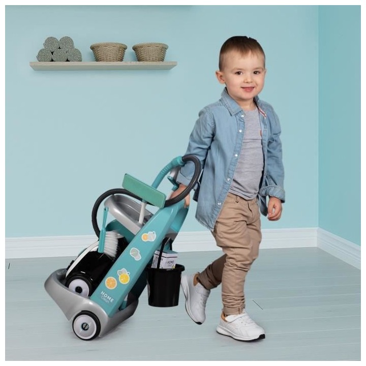 Smoby - Chariot de ménage + aspirateur électronique avec bruit d'asp