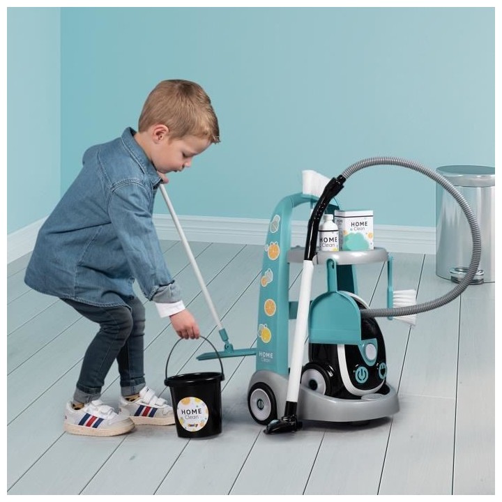 Smoby - Chariot de ménage + aspirateur électronique avec bruit d'asp