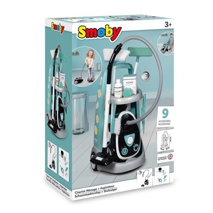 Smoby - Chariot de ménage + aspirateur électronique avec bruit d'asp