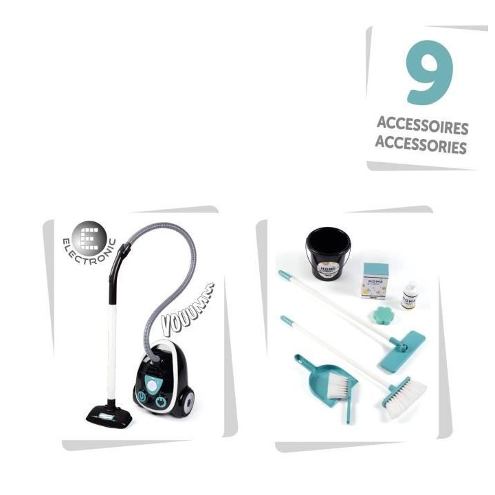 Smoby - Chariot de ménage + aspirateur électronique avec bruit d'asp