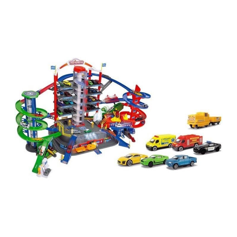 MAJORETTE - Super City Garage + 6 voitures + 1 train - 128 x 78cm