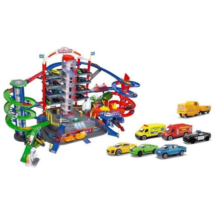 MAJORETTE - Super City Garage + 6 voitures + 1 train - 128 x 78cm