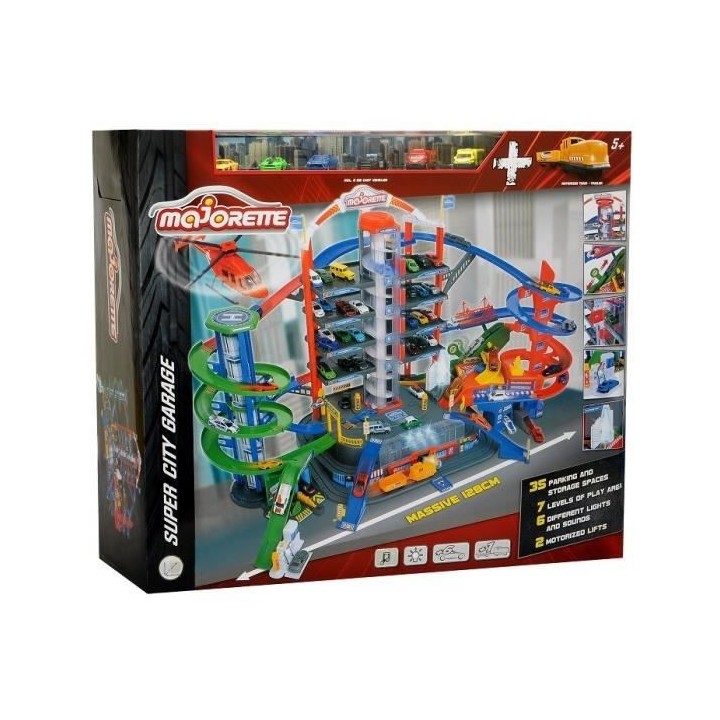 MAJORETTE - Super City Garage + 6 voitures + 1 train - 128 x 78cm