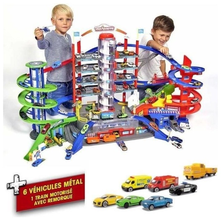 MAJORETTE - Super City Garage + 6 voitures + 1 train - 128 x 78cm