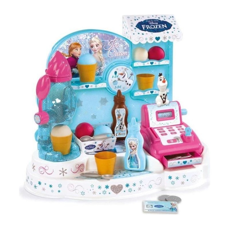 Smoby - La Reine des Neiges - Marchande de Glaces - Caisse Enregistreuse pour Enfant - 22 Accessoires + 1 Figurine Olaf