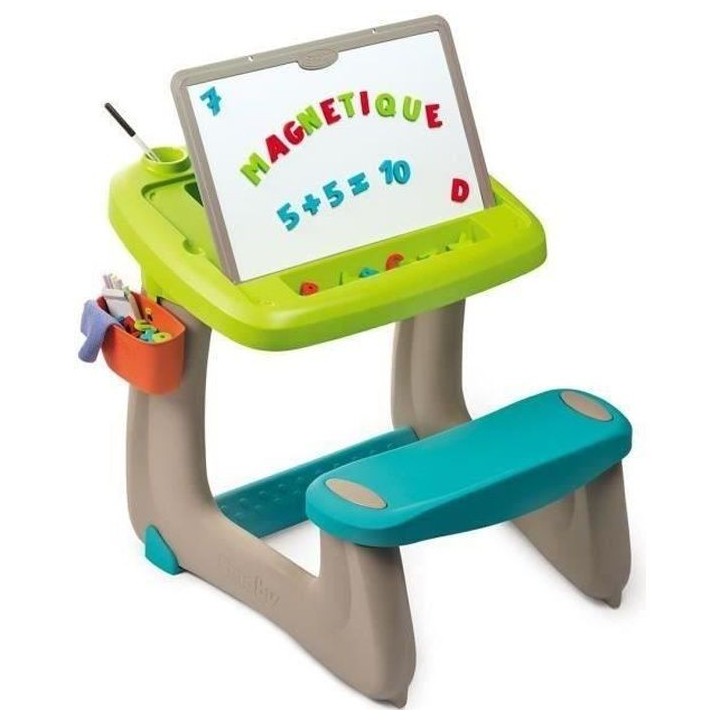 SMOBY Bureau Petit Ecolier - Ardoise Double Face -80 Accessoires - Mix