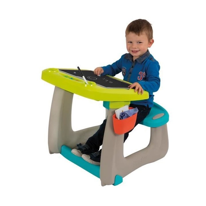 SMOBY Bureau Petit Ecolier - Ardoise Double Face -80 Accessoires - Mix