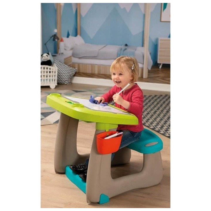 SMOBY Bureau Petit Ecolier - Ardoise Double Face -80 Accessoires - Mix