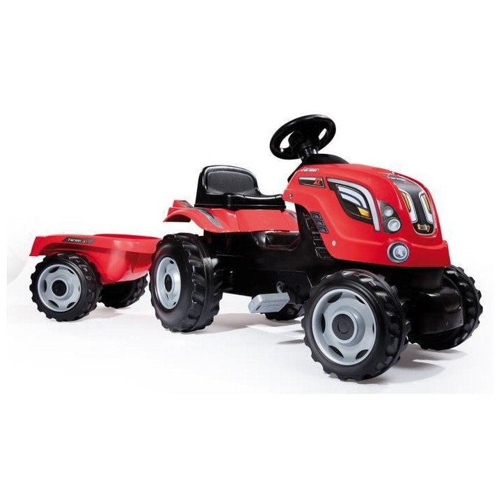 SMOBY Tracteur a pédales Farmer XL Rouge + Remorque