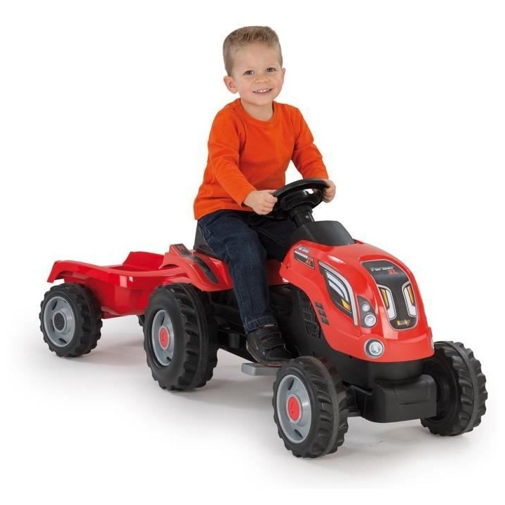 SMOBY Tracteur a pédales Farmer XL Rouge + Remorque