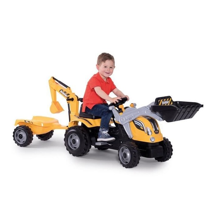 Porteur Tracteur Builder Max Pelleteuse et Remorque Jaune - SMOBY