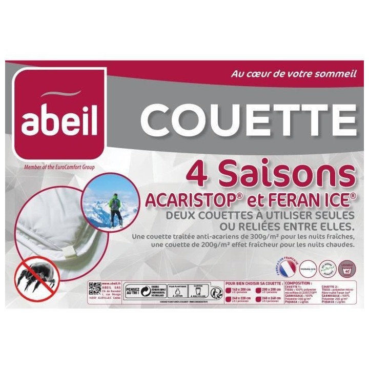 ABEIL Couette 4 Saisons ANTI-ACARIENS 200x200cm