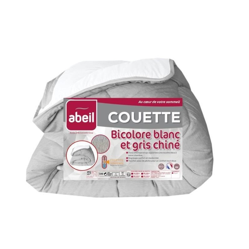 ABEIL Couette tempérée BICOLORE 200x200cm - Blanc & Gris chiné