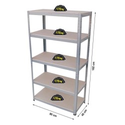 SODIAC Etagere-Rayonnage charge lourde 5 tablettes -175 Kg par plateau - 180 x 90 x 45 cm