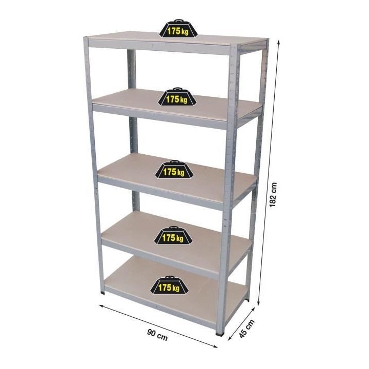SODIAC Etagere-Rayonnage charge lourde 5 tablettes -175 Kg par plateau