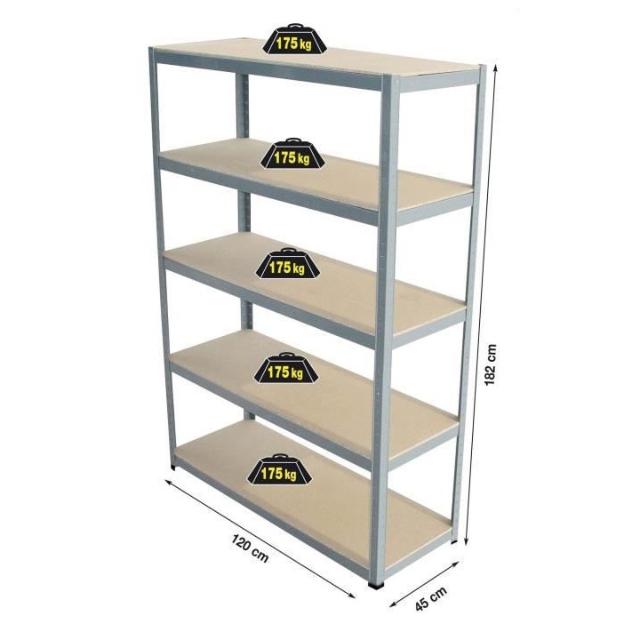 SODIAC Etagere-Rayonnage charge lourde 5 tablettes -175 Kg par plateau