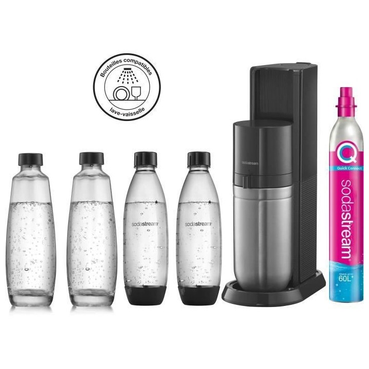 SODASTREAM DUONCB - Machine DUO Noire Pack 4 bouteilles (2 carafes DUO