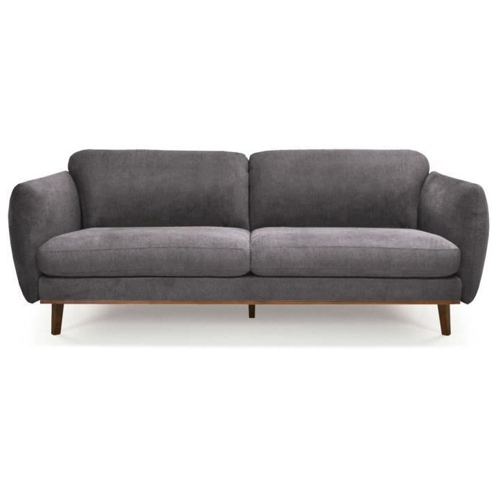 Hexagone - Canapé 3 places fixe - Tissu gris - L 218 x P 87 x H 81 cm