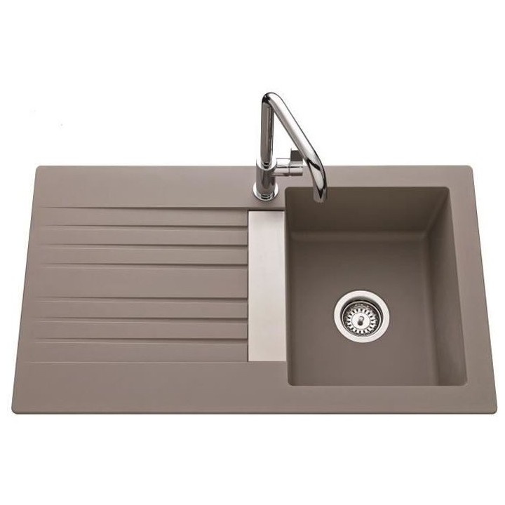 EWI Evier cuisine a encastrer 1 bac + 1 égouttoir Soledad - Résine -