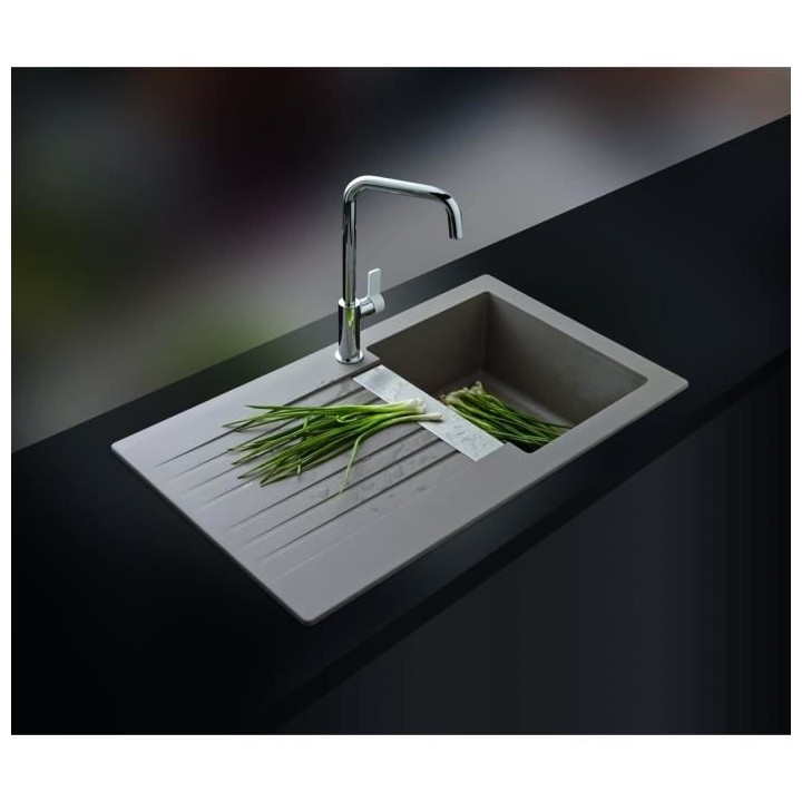 EWI Evier cuisine a encastrer 1 bac + 1 égouttoir Soledad - Résine -