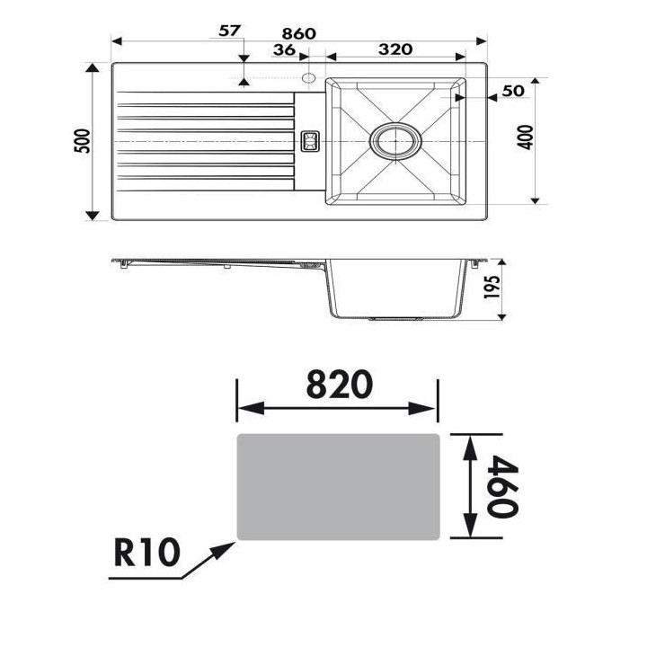 EWI Evier cuisine a encastrer 1 bac + 1 égouttoir Soledad - Résine -