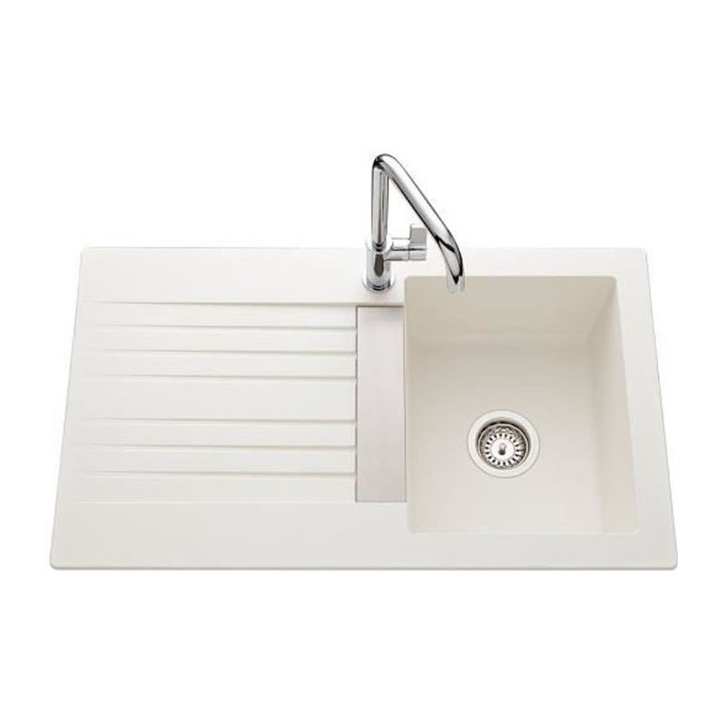 EWI Evier cuisine a encastrer 1 bac + 1 égouttoir Soledad - Résine - 86 x 50 cm - Blanc