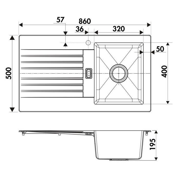 EWI Evier cuisine a encastrer 1 bac + 1 égouttoir Soledad - Résine -