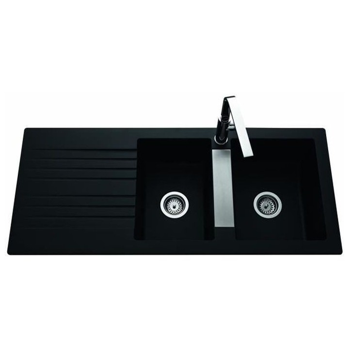 EWI Evier cuisine a encastrer 2 bacs + 1 égouttoir Soledad - Résine