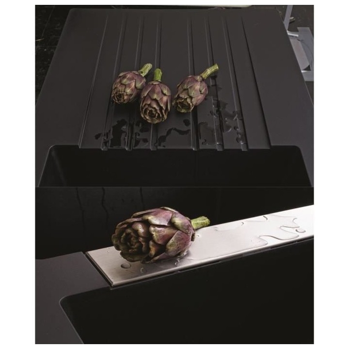 EWI Evier cuisine a encastrer 2 bacs + 1 égouttoir Soledad - Résine