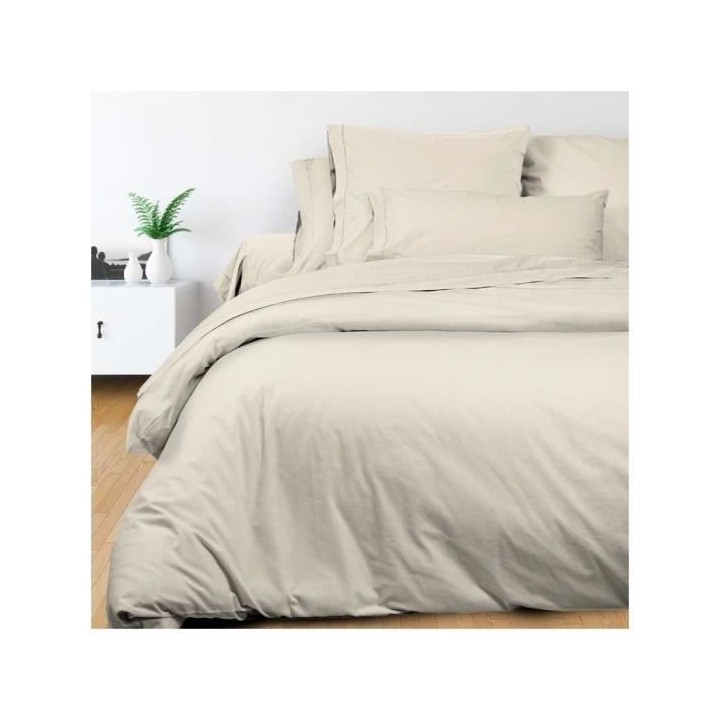 SOLEIL d'OCRE Drap plat Camille - Coton percale - 180 x 290 cm - Ecru